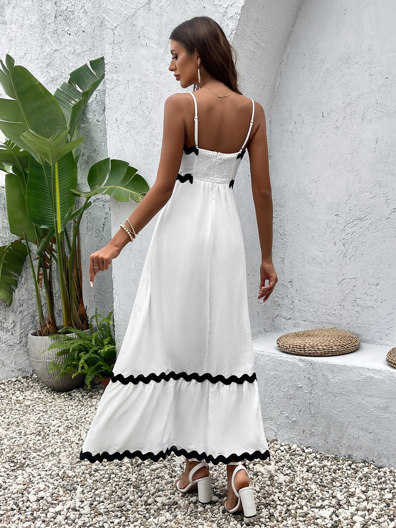 Contrast Color Ruched Backless Cami Dress | Vacation Dress