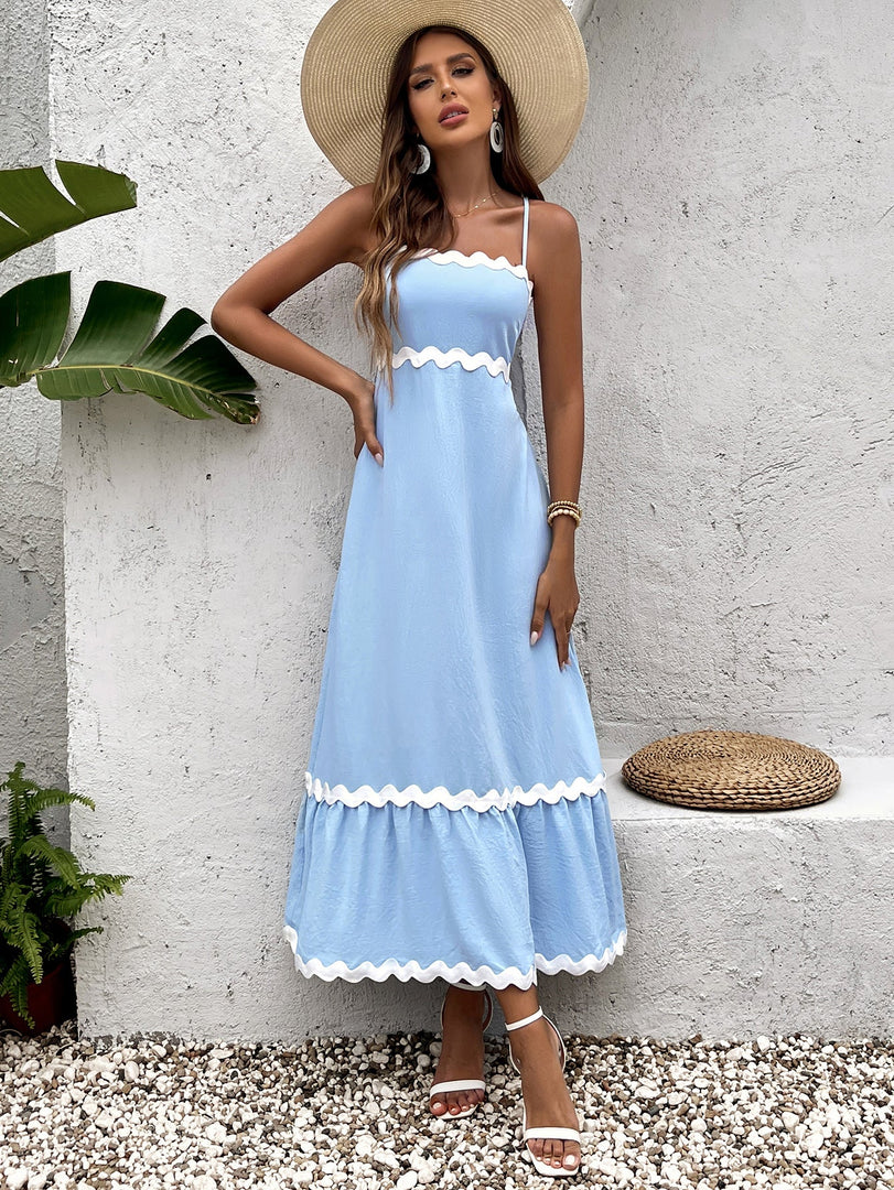 Contrast Color Ruched Backless Cami Dress | Vacation Dress