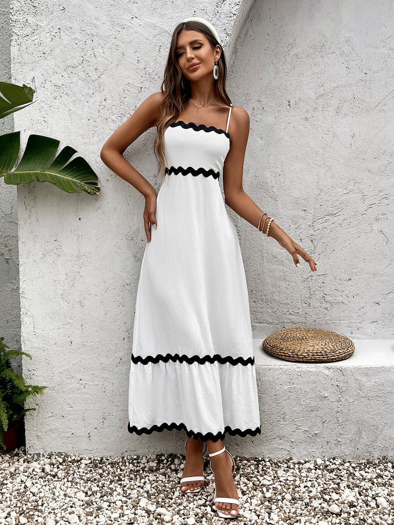 Contrast Color Ruched Backless Cami Dress | Vacation Dress