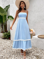 Contrast Color Ruched Backless Cami Dress | Vacation Dress