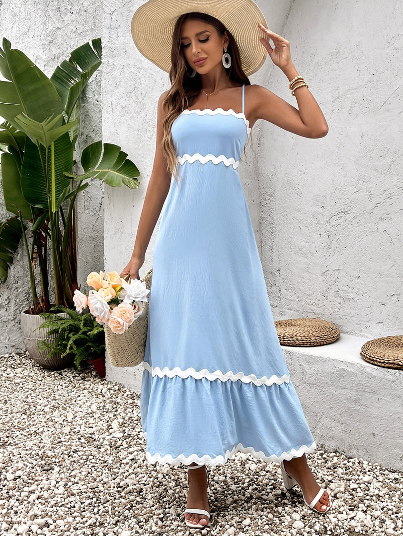 Contrast Color Ruched Backless Cami Dress | Vacation Dress