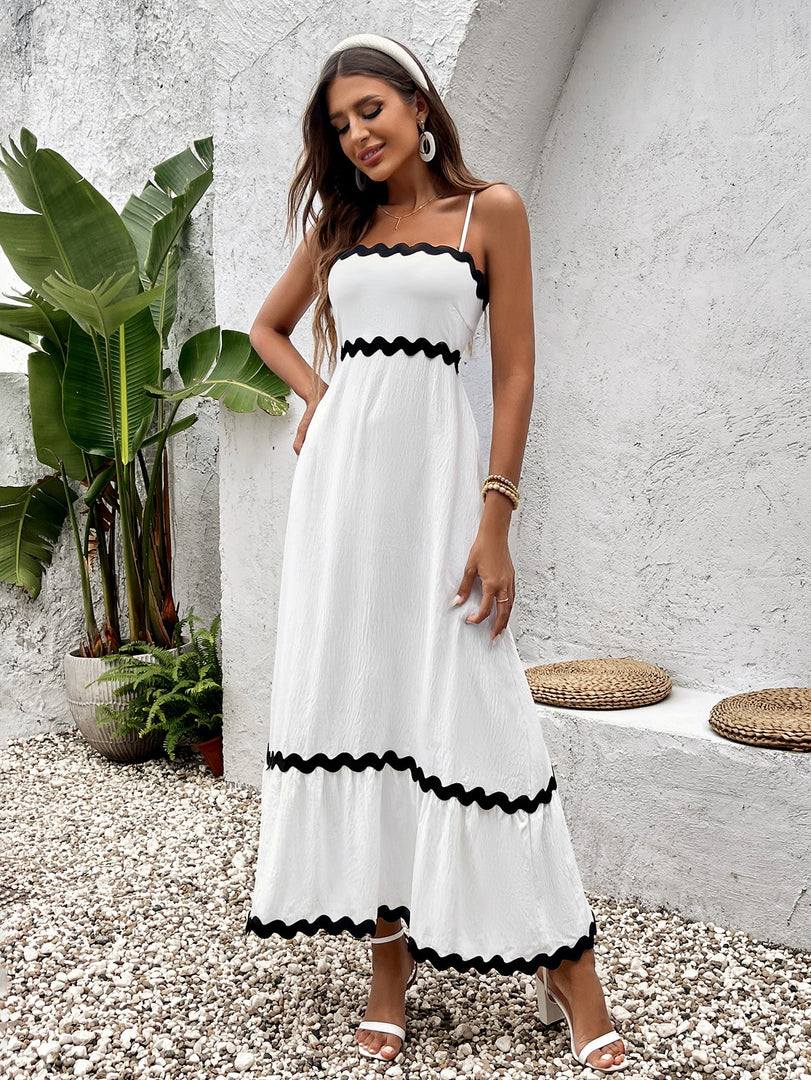 Contrast Color Ruched Backless Cami Dress | Vacation Dress