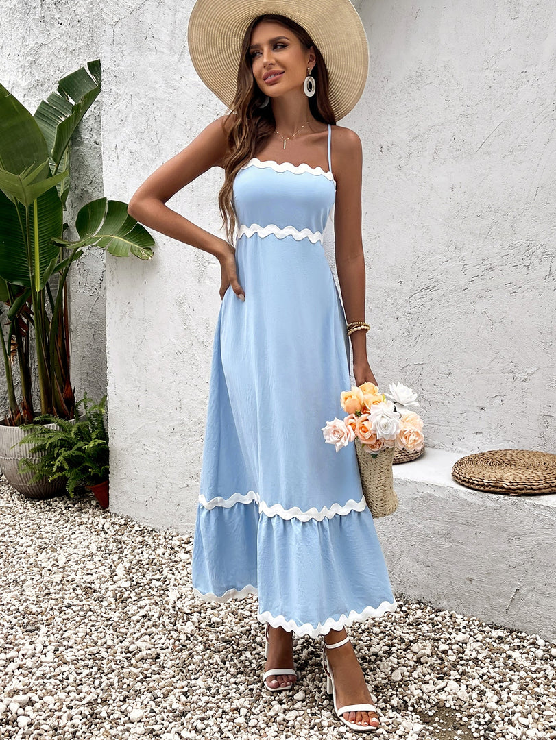 Contrast Color Ruched Backless Cami Dress | Vacation Dress