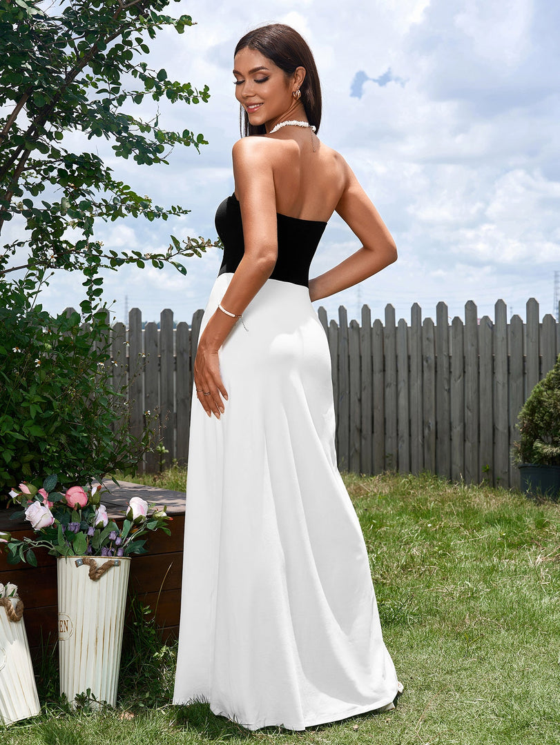 Contrast Ruched Waist Tube Maxi Dress | Prom Dress, Formal Dress