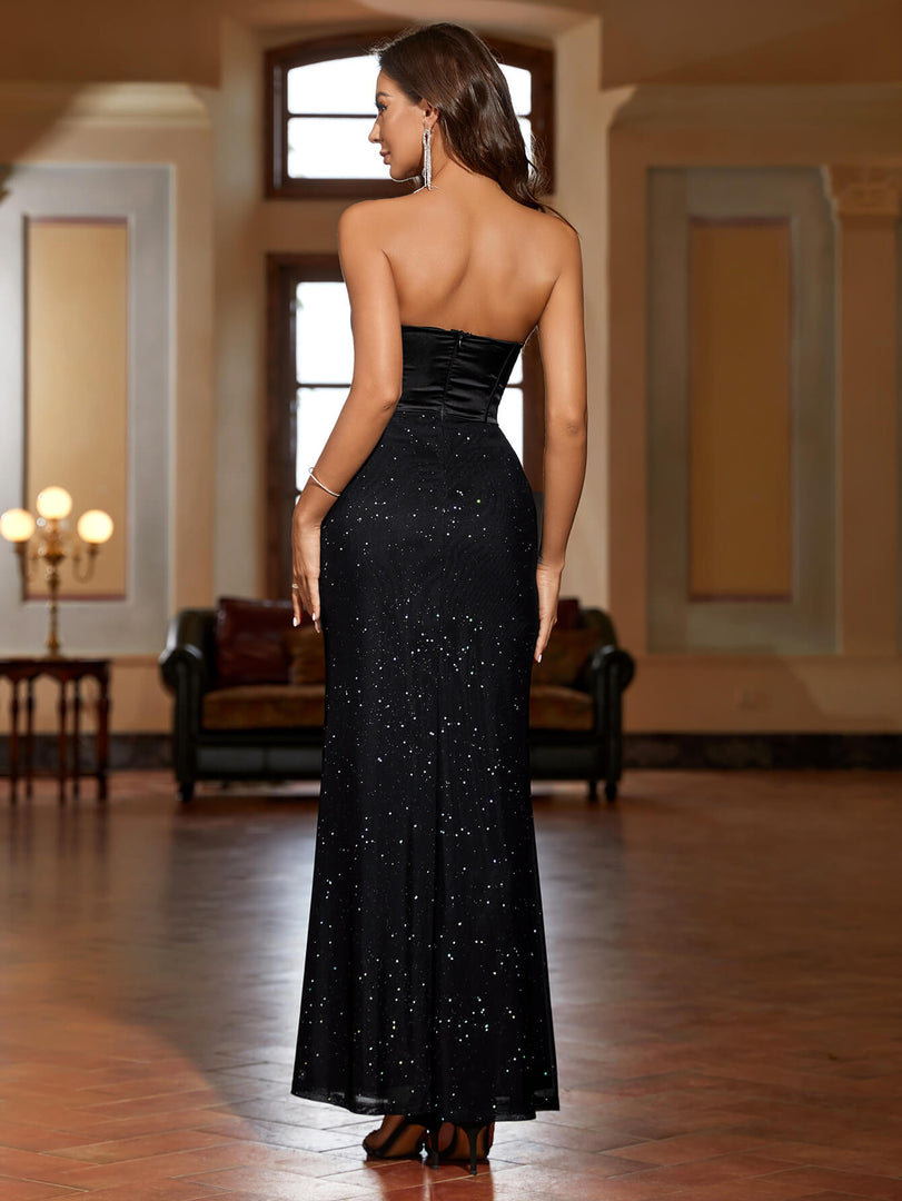 Contrast Satin Sparkly Mermaid Tube Dress | Bridesmaid Dress