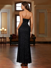 Contrast Satin Sparkly Mermaid Tube Dress | Bridesmaid Dress