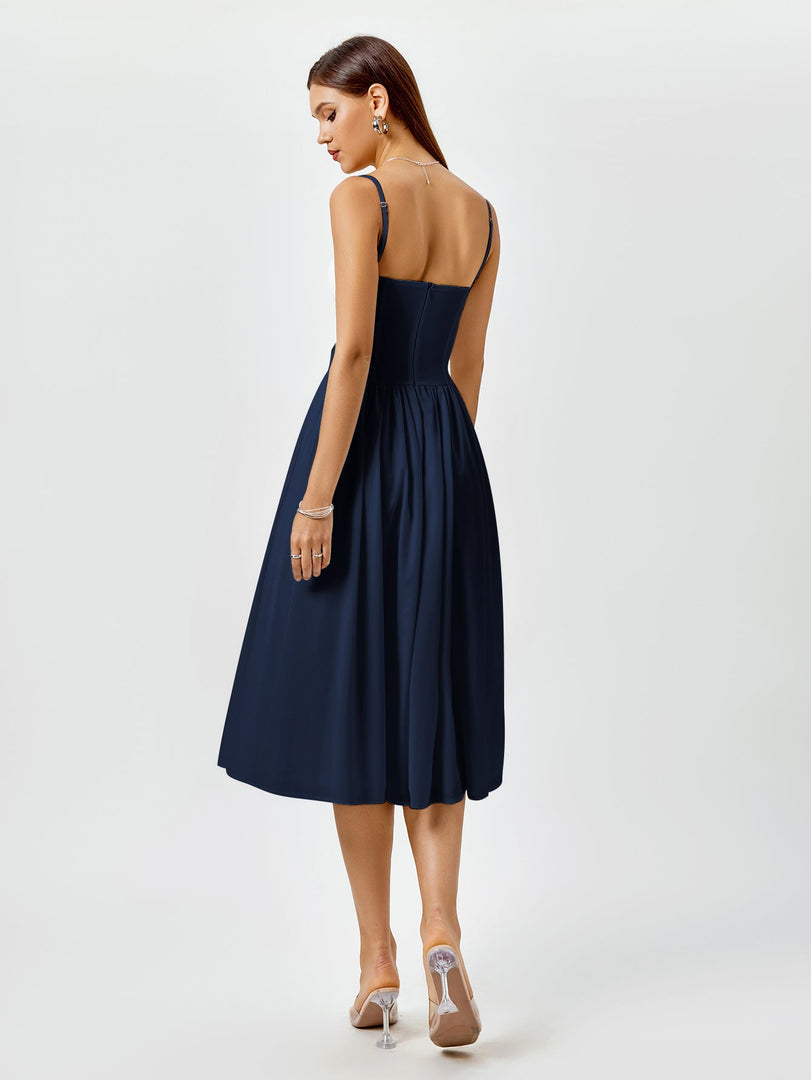 Corset Backless Solid Midi Dress | Wedding Guest Dress