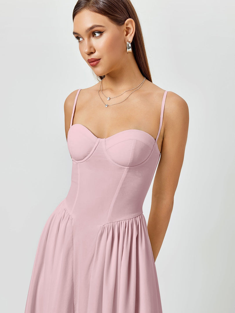 Corset Backless Solid Midi Dress | Wedding Guest Dress