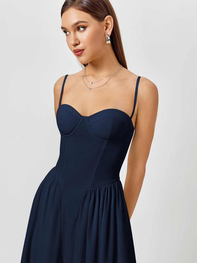 Corset Backless Solid Midi Dress | Wedding Guest Dress