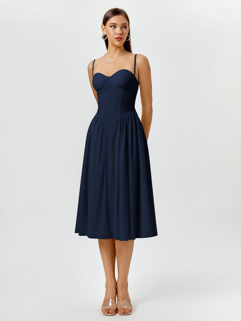Corset Backless Solid Midi Dress | Wedding Guest Dress