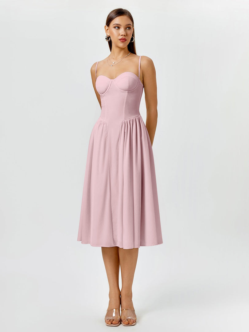 Corset Backless Solid Midi Dress | Wedding Guest Dress