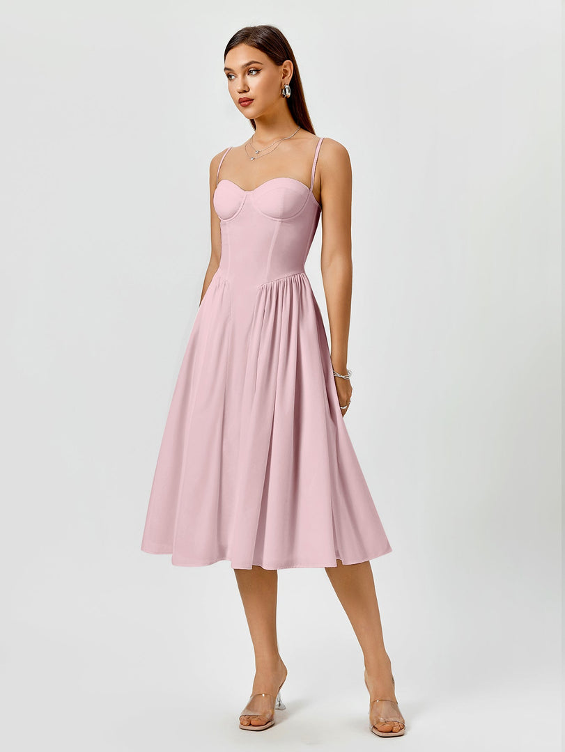 Corset Backless Solid Midi Dress | Wedding Guest Dress