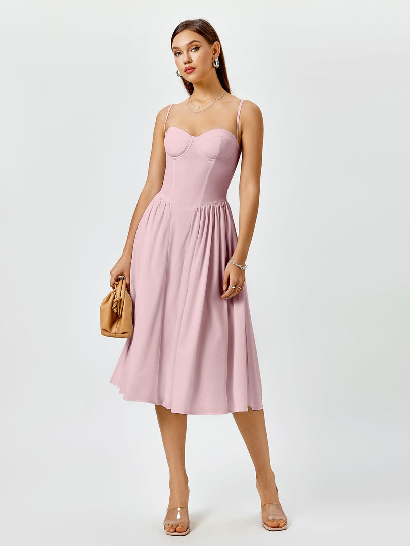 Corset Backless Solid Midi Dress | Wedding Guest Dress