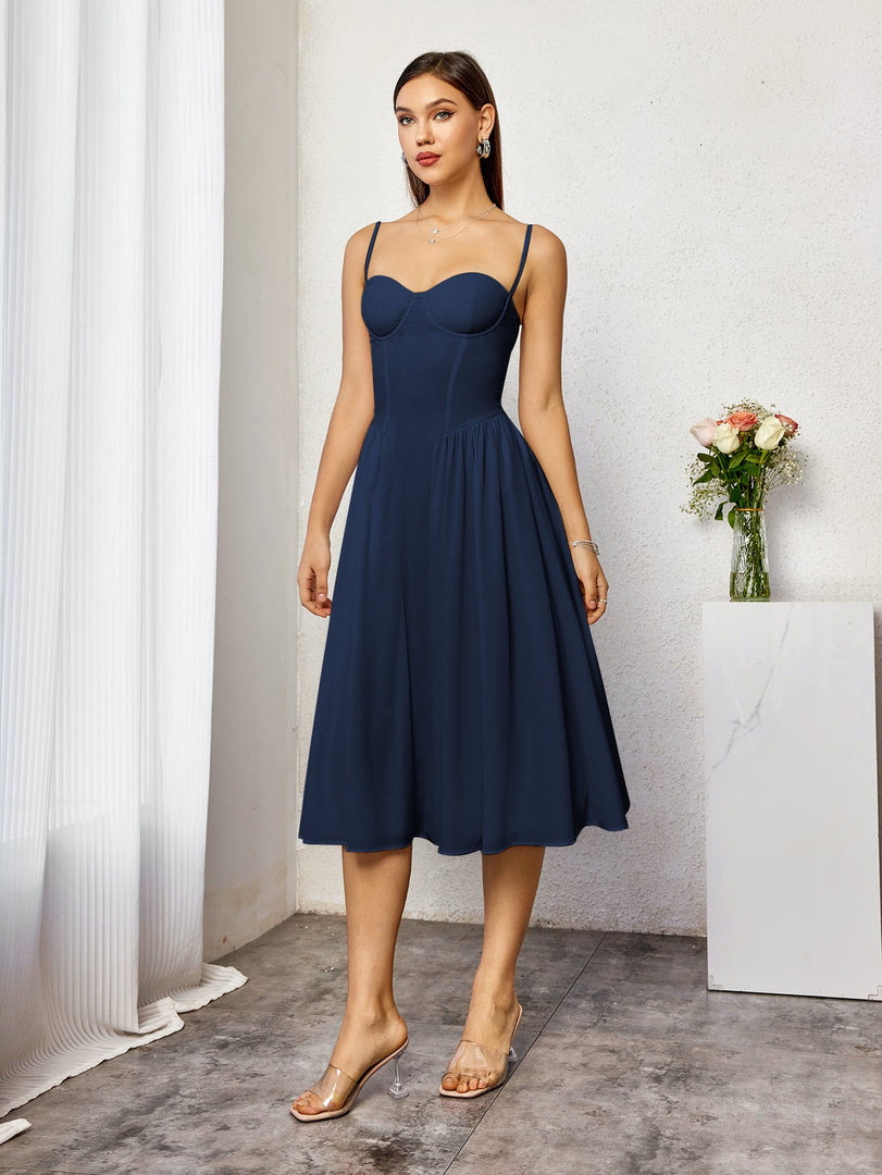 Corset Backless Solid Midi Dress | Wedding Guest Dress