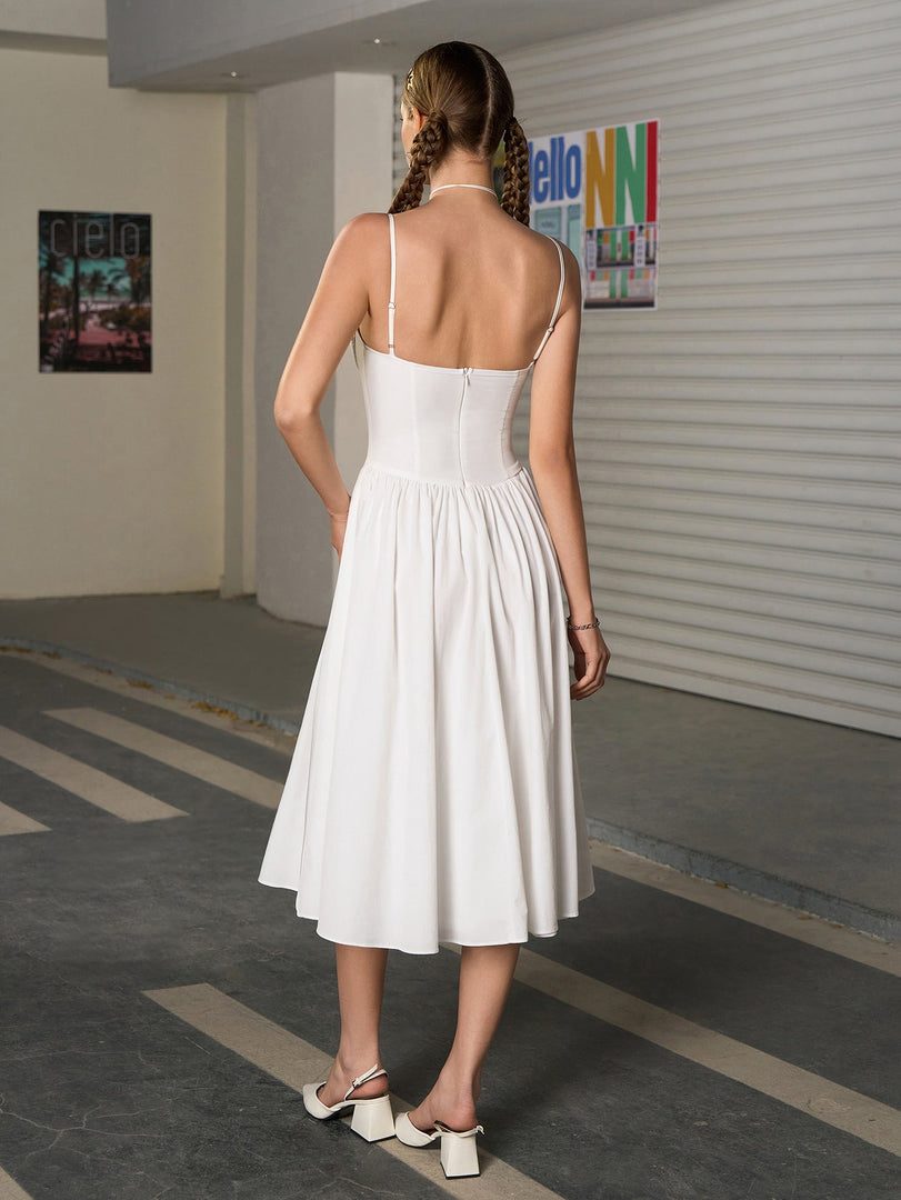 Corset Backless Solid Midi Dress | Wedding Guest Dress