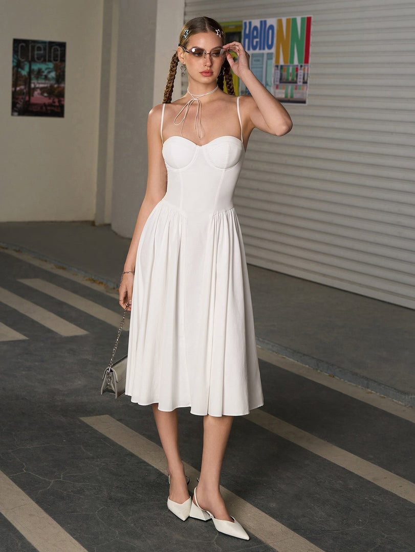 Corset Backless Solid Midi Dress | Wedding Guest Dress