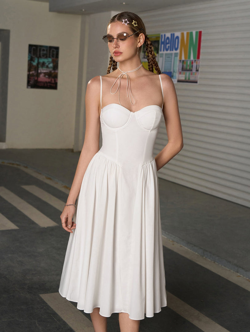 Corset Backless Solid Midi Dress | Wedding Guest Dress