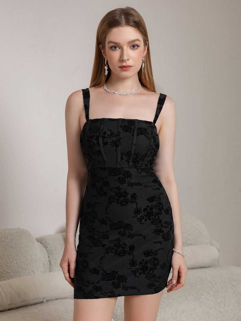 Corset Flocked Print Bodycon Cami Dress | Cocktail Dress