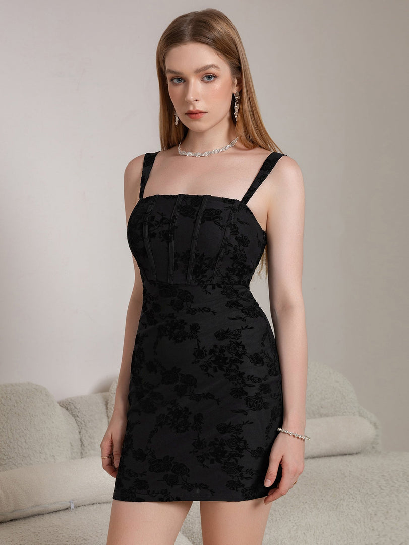 Corset Flocked Print Bodycon Cami Dress | Cocktail Dress