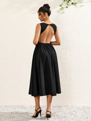 Crew Neck Backless Cut Out Ruched Solid Dress | Bridesmaid Dress