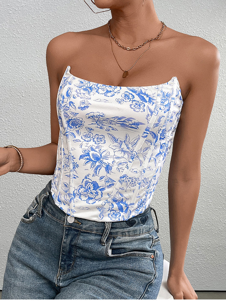 Crisscross Back Floral Print Tube Top | Vacation Top