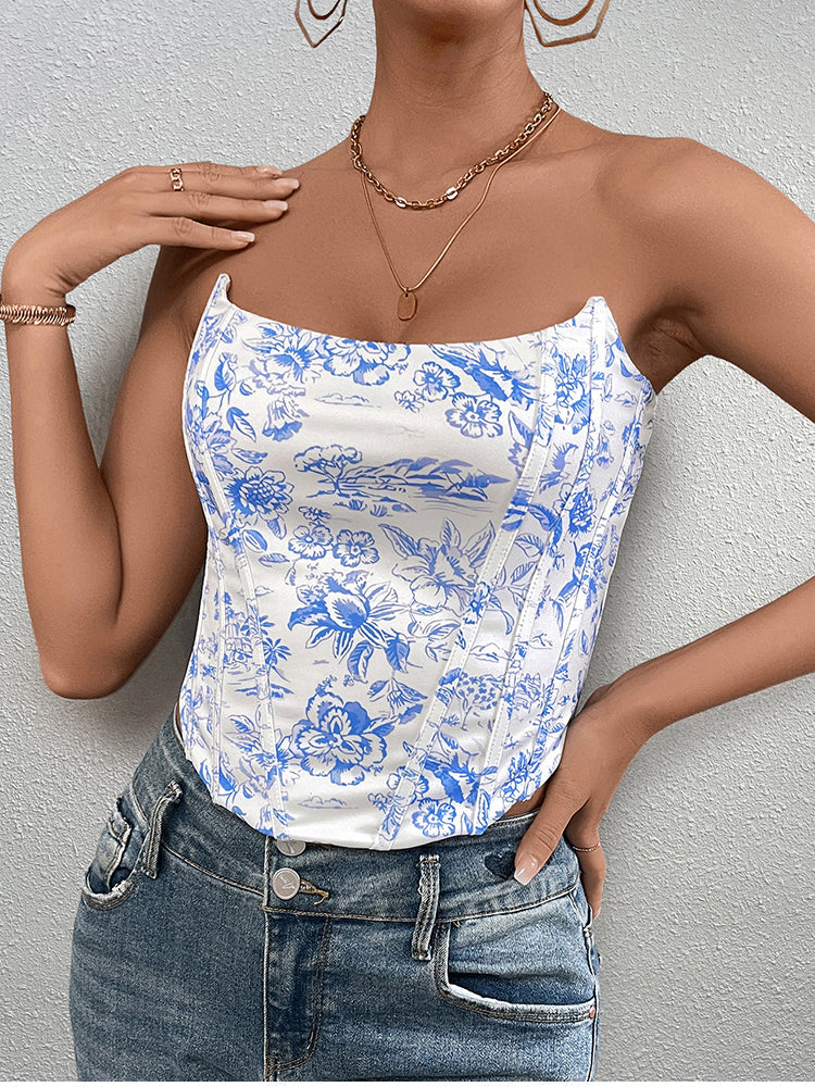 Crisscross Back Floral Print Tube Top | Vacation Top