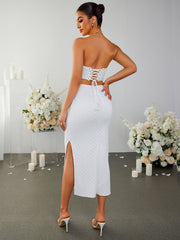 Crisscross Back Tube Top&Split Thigh Lace Skirt | Homecoming Two-Piece Set