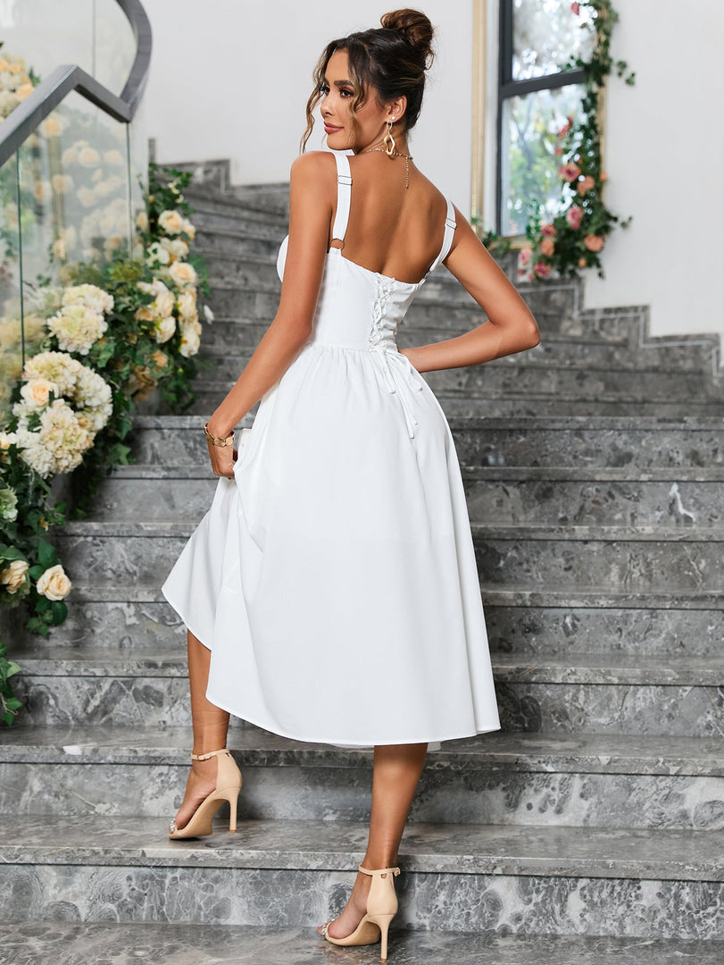 Crisscross Tie Back Button Pocket Solid Dress | Bridesmaid Dress