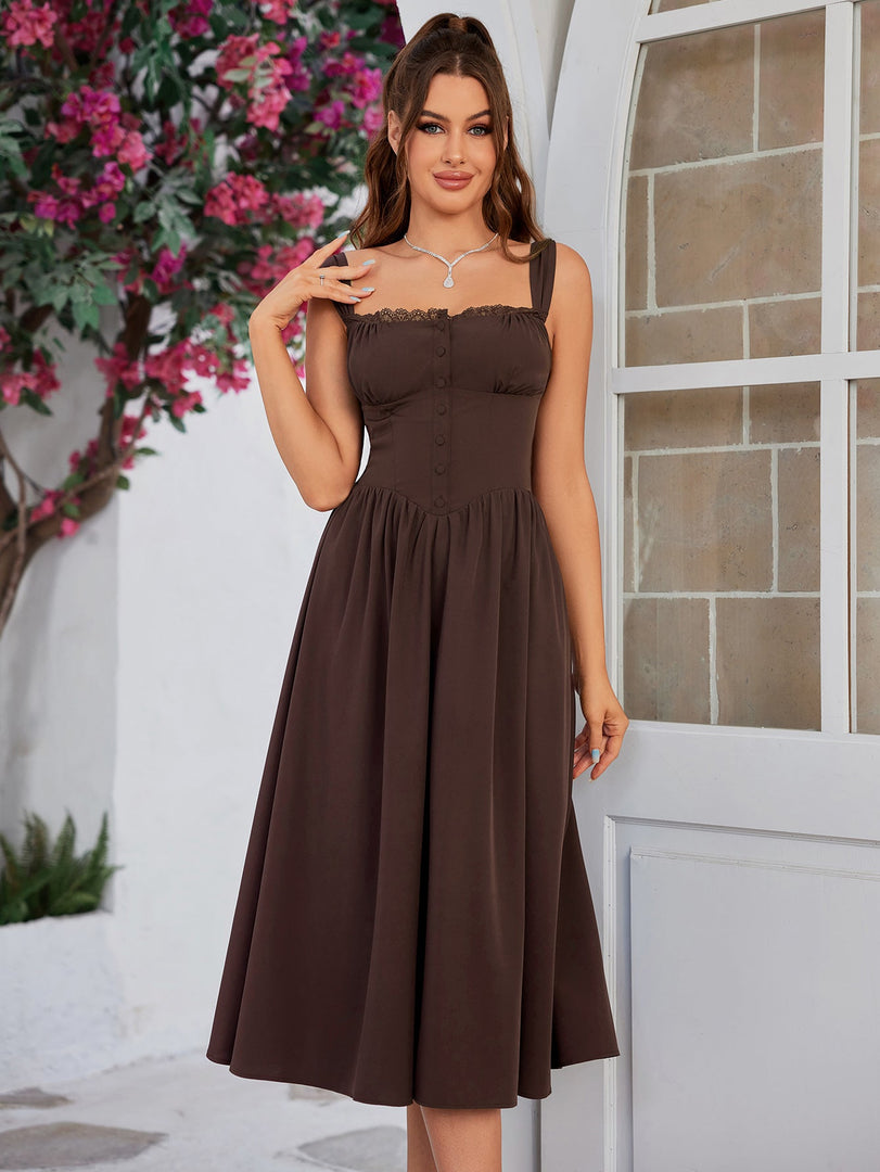 Crisscross Tie Back Button Pocket Solid Dress | Bridesmaid Dress