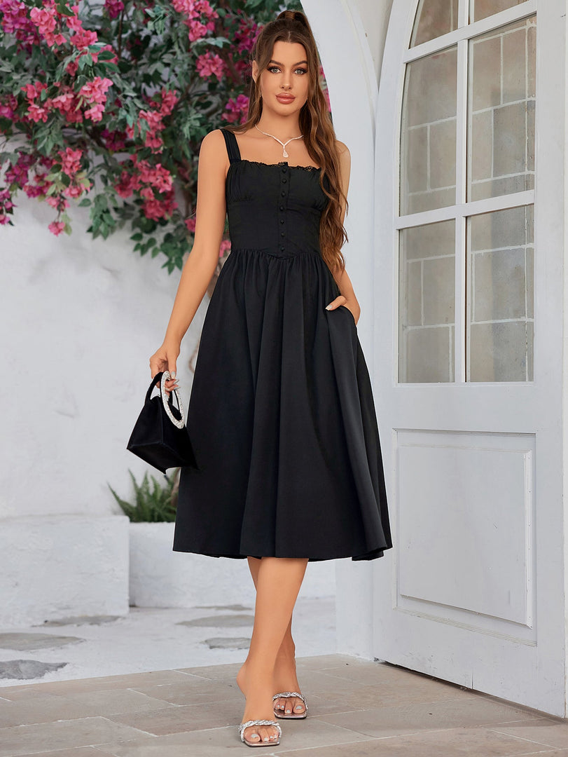 Crisscross Tie Back Button Pocket Solid Dress | Bridesmaid Dress