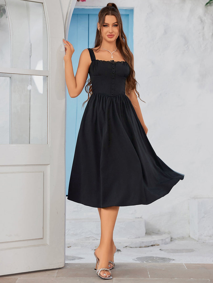 Crisscross Tie Back Button Pocket Solid Dress | Bridesmaid Dress