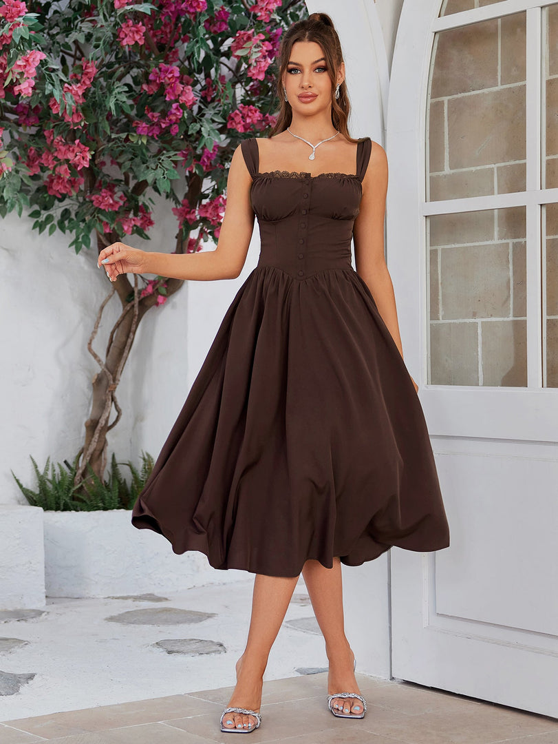 Crisscross Tie Back Button Pocket Solid Dress | Bridesmaid Dress