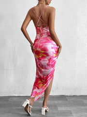 Crisscross Tie Back Floral Print Asymmetrical Hem Cami Dress | Vacation Dress, Wedding Guest Dress