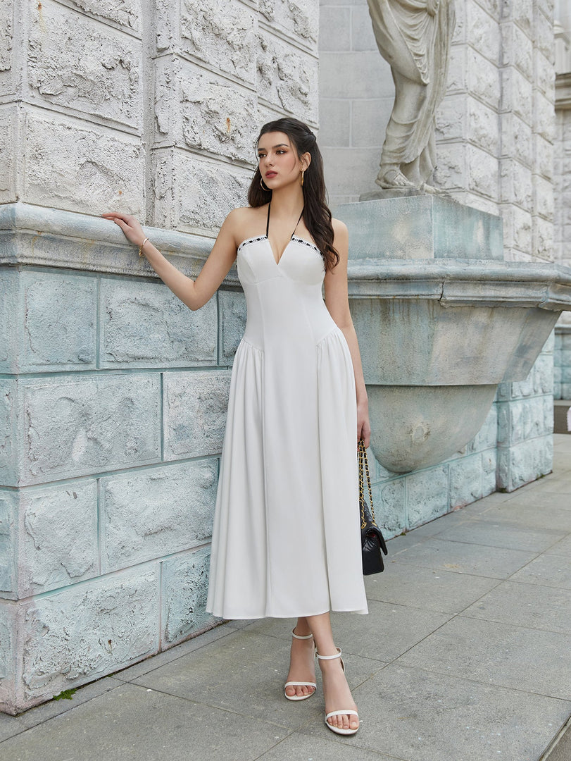 Crisscross Tie Back Lace Spliced Tie Front Tube Dress | Wedding Guest Dress