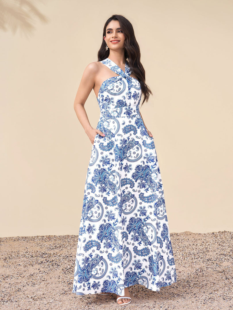 Crisscross Tie Back Pocket Maxi Dress | Prom Dress, Formal Dress