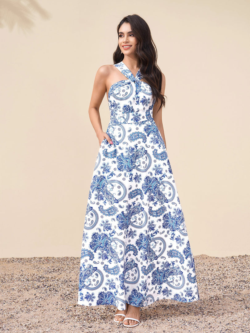 Crisscross Tie Back Pocket Maxi Dress | Prom Dress, Formal Dress
