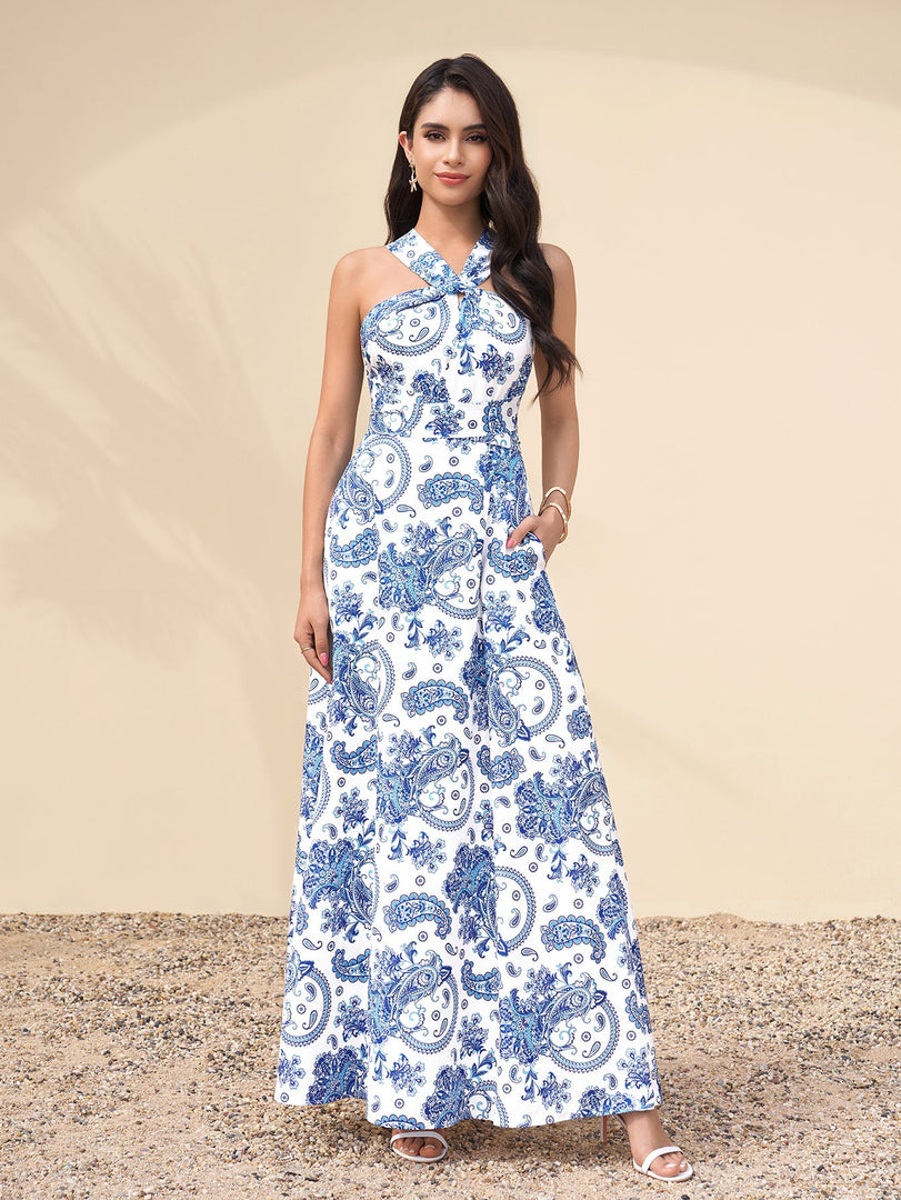 Crisscross Tie Back Pocket Maxi Dress | Prom Dress, Formal Dress
