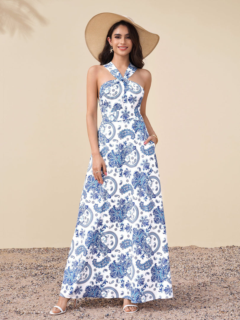 Crisscross Tie Back Pocket Maxi Dress | Prom Dress, Formal Dress