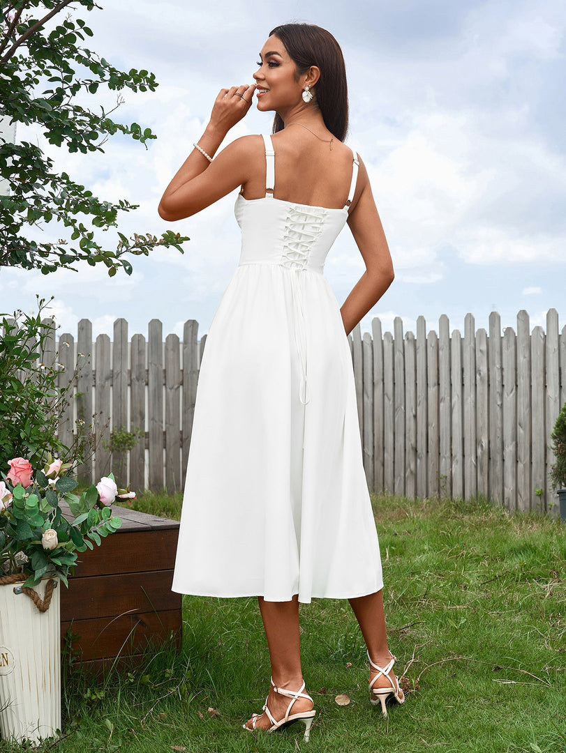 Crisscross Tie Back Ruched Corset Split Dress | Prom Dress