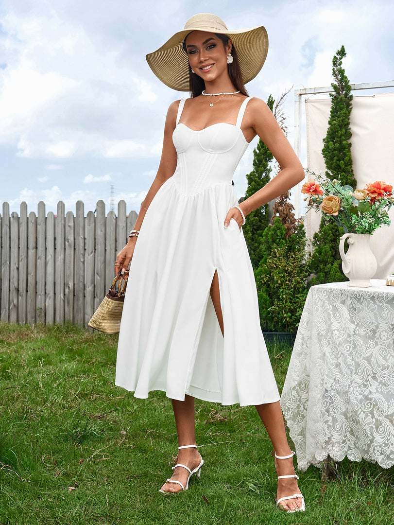 Crisscross Tie Back Ruched Corset Split Dress | Prom Dress