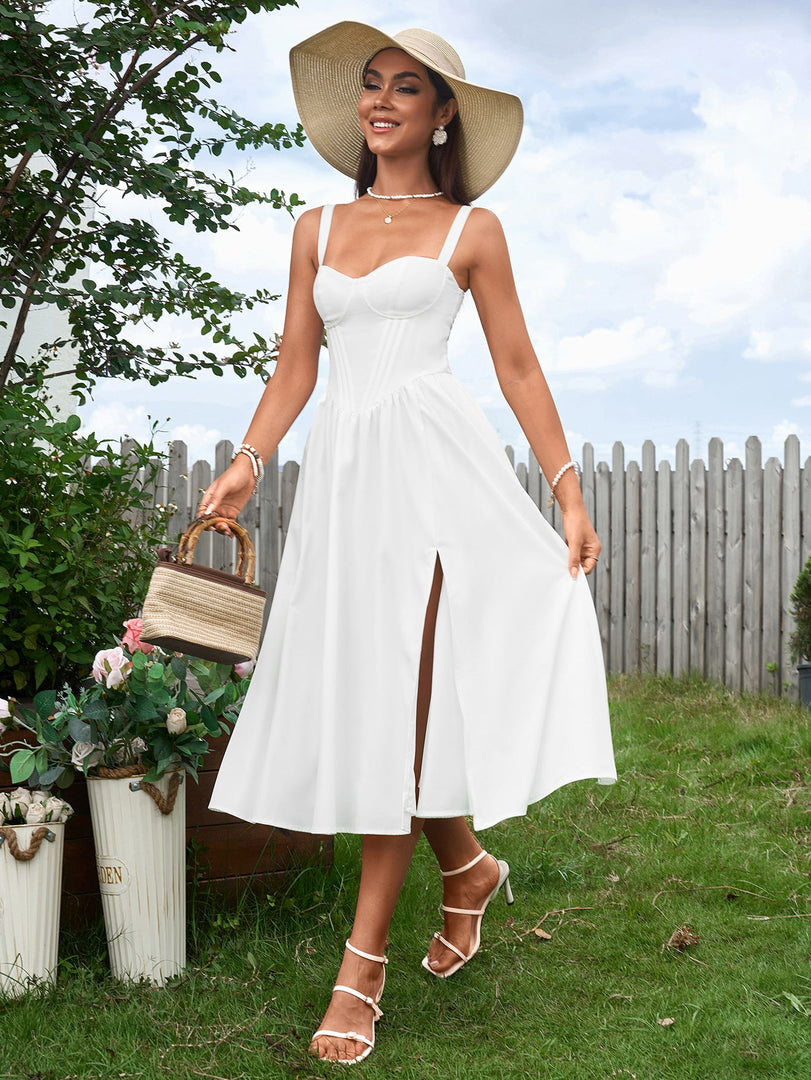 Crisscross Tie Back Ruched Corset Split Dress | Prom Dress