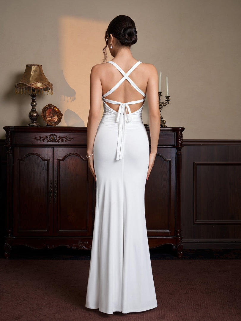 Crisscross Tie Back Ruched Split Maxi Dress | Prom Dress, Formal Dress