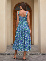 Crisscross Tie Back With Pockets Floral Print Long Dress | Wedding Guest Dress, Vacation Dress
