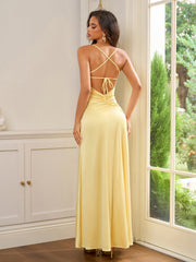 Crisscross Tie Backless Solid  Maxi Dress | Formal Dress