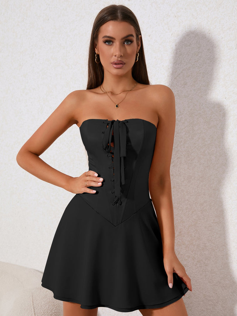 Crisscross Tie Front Corset Tube Mini Dress | Homecoming Dress, Cocktail Dress