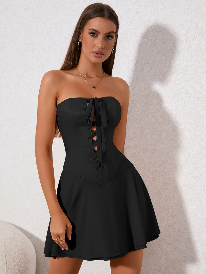 Crisscross Tie Front Corset Tube Mini Dress | Homecoming Dress, Cocktail Dress