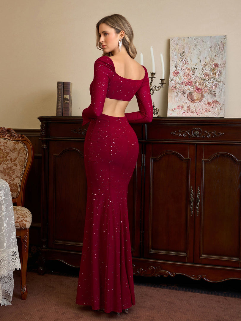 Cut Out Backless Split Thigh Mermaid Hem Glitter Dress | Homecoming Dress
