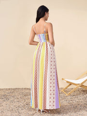 Cut Out Bow Tie Front Ruched Floral Print Dress | Wedding Guest Dress, Vacation Dress