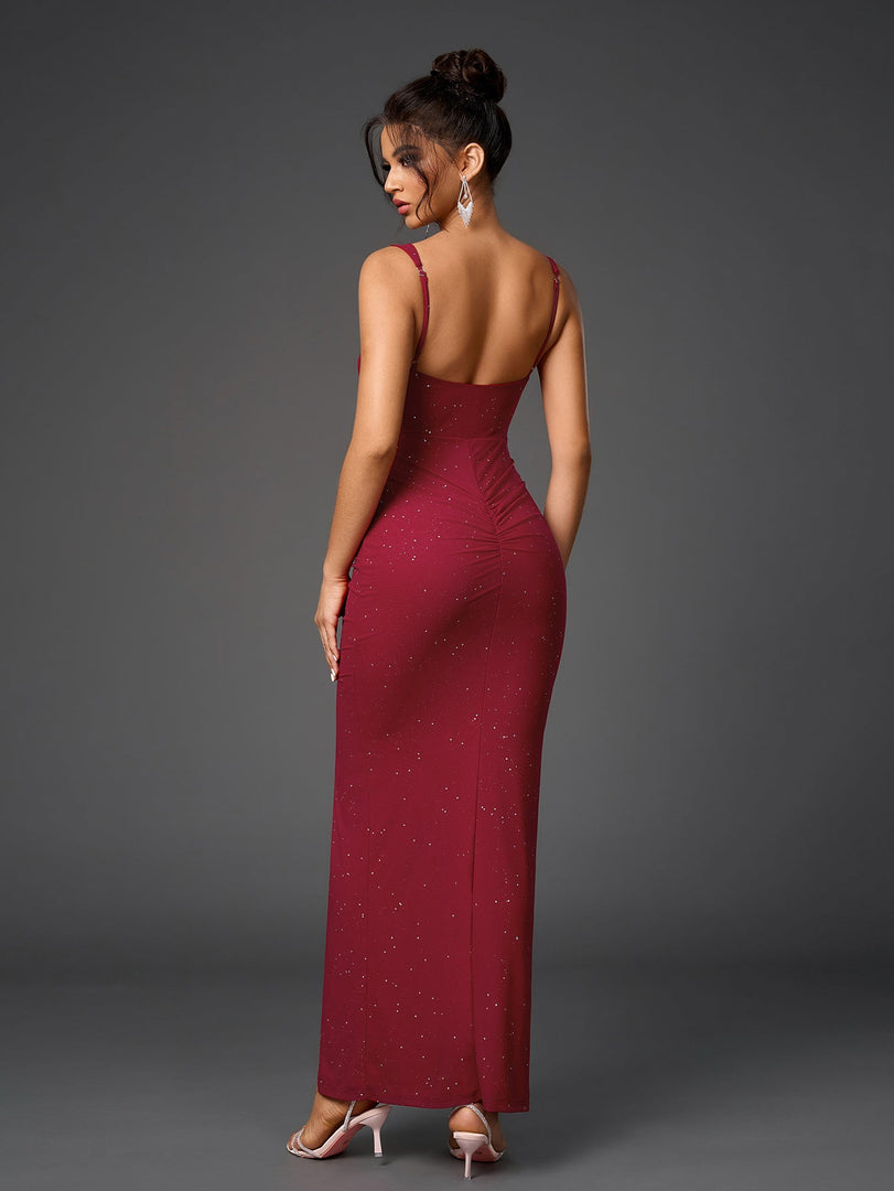 Cut Out Flounce Trim Ruched Glitter Mesh Dress | Cocktail Dress