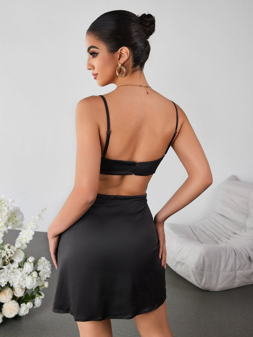 Cut Out Lace Bust Patchwork Satin Cami Dress | Formal Dress